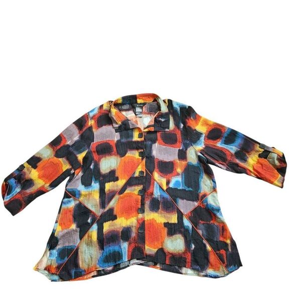 Ali Miles Tunic Top Womens PXL Abstract Artsy Button Front Art to Wear Wire Coll - Picture 2 of 5